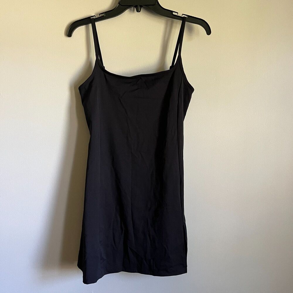 Qinsen Athletic Tennis Dress Women's M Black Square Neck Built-in Shorts Pockets